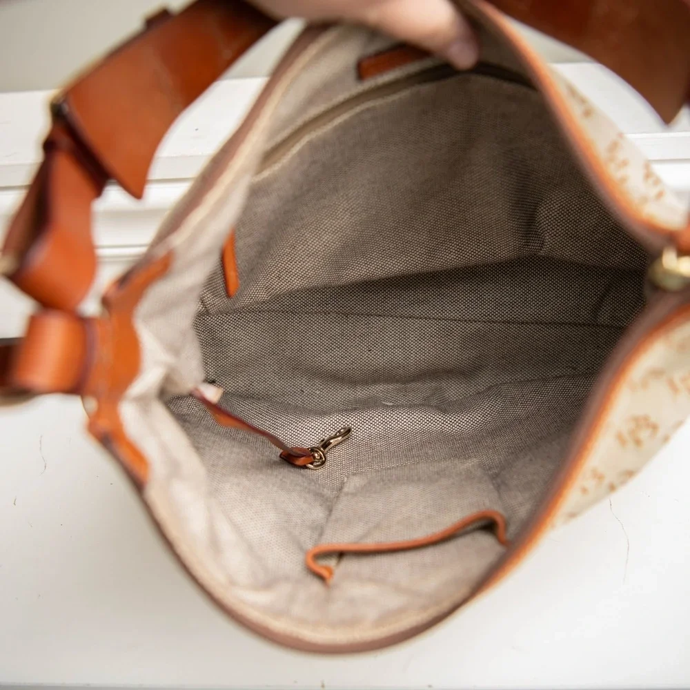 Dooney & Bourke Lucy Signature Logo Canvas Hobo‎ Shoulder Bag Double Pockets